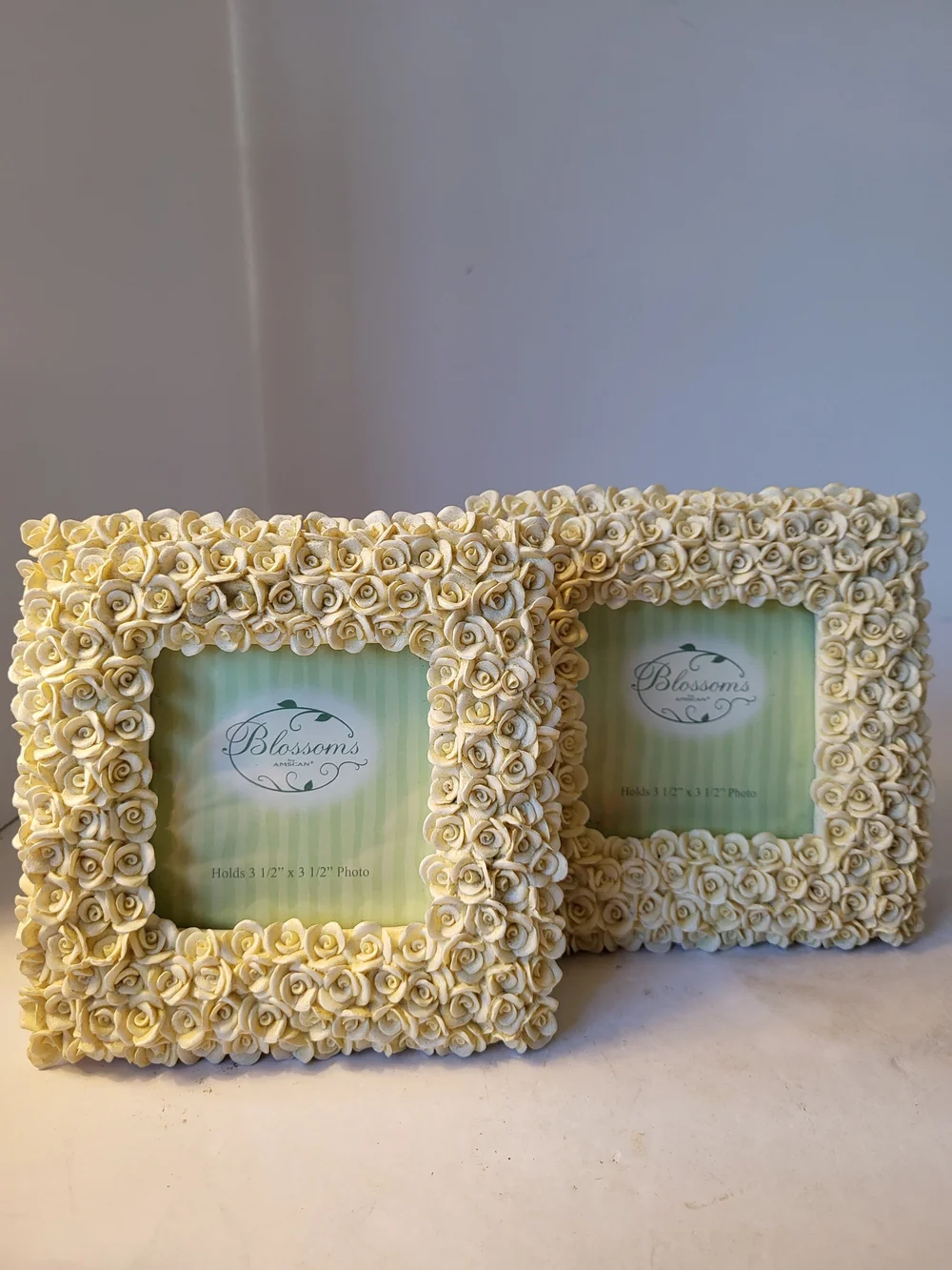 Vintage 1990s Blossoms By Amscan Ivory Rose Decorative Photo Frames - Set of 2
